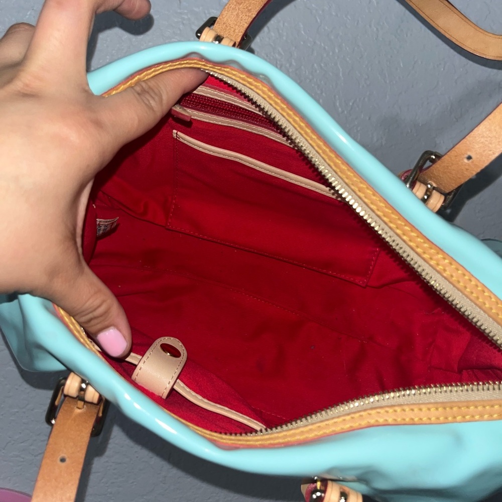 Dooney & Bourke Aqua Satchel with Tan Straps - Picture 9 of 11